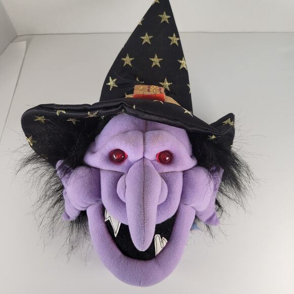 Animated Talking Witch Head Plush 14" Light Up Eyes Halloween Decoration Prop - Picture 2 of 16